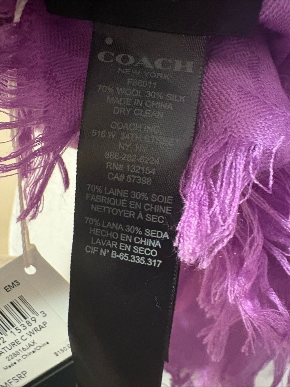 COACH Purple Women's Fashion Scarf - Lightweight Stylish Wrap - Picture 4 of 6